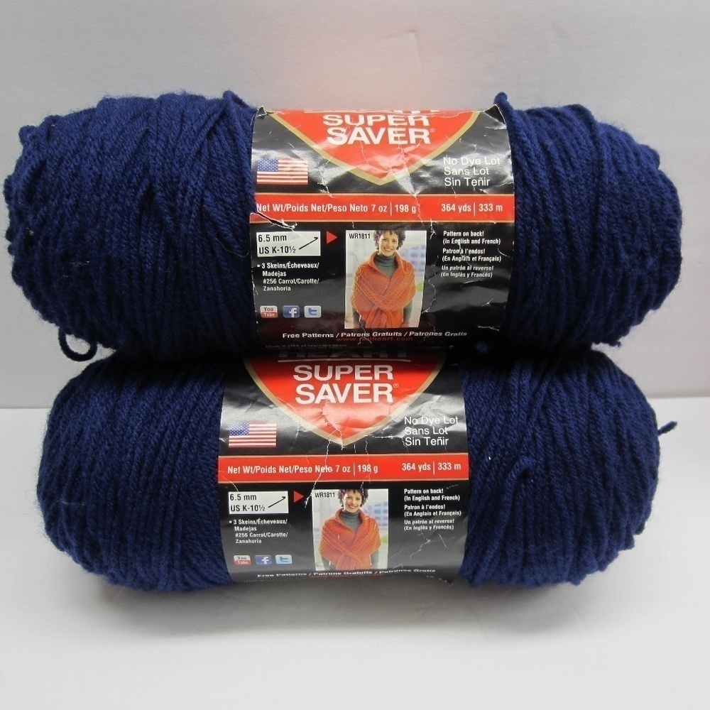 Red Heart Super‎ Savers Yarns,Soft Navy Blue  100% Acrylic, Lot of 2